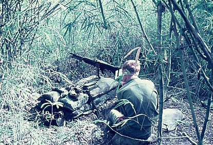 1Pl sentry position - MG protected against incoming SA, Claymore clacker leads on left of gun [Gundersen]