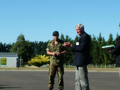 the Reunion presented CO 1RNZIR with a cheque for $1000 to assist renovate the battalion history room.  Shown is CO 1RNZIR with Brigadier Torrance  [Torrance]