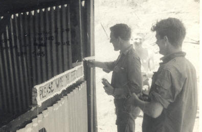 Doc Schwass, Ginge Philip [in rear], Colin Fraser dedicating new 'boghouse' - what was the story behind this event..?