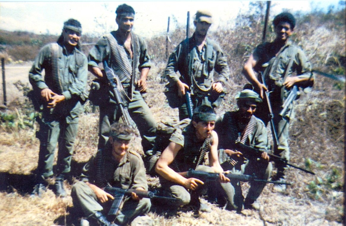 3Sect 3Pl - rear Greg Taukiri, Mike Ngatae, George Preston, Sammy Sampson, front Len Portland, Bobby Newson, Tom Cooper - taken after a patrol from the Horseshoe [Preston]