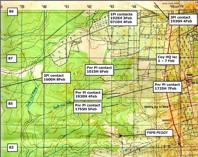 W Coy significant locations 1 -12 Feb 1970