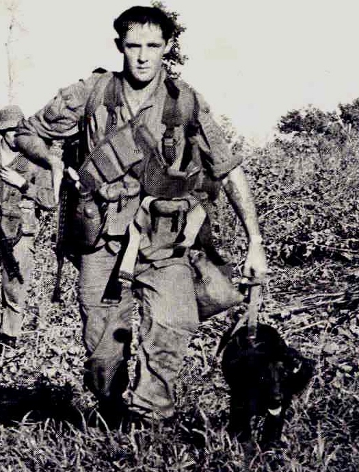 file photo of Pte Ron Johnson 2 RAR with dog MILO [AWM]