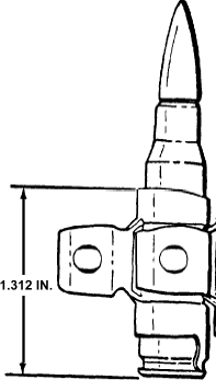 7.62mm round with metal link in place, scale approx 60% of actual size
