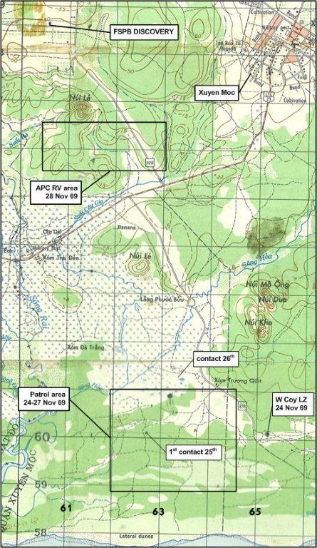 Map of area W3 Coy operated in between 24 & 30 November 1969 [Young]