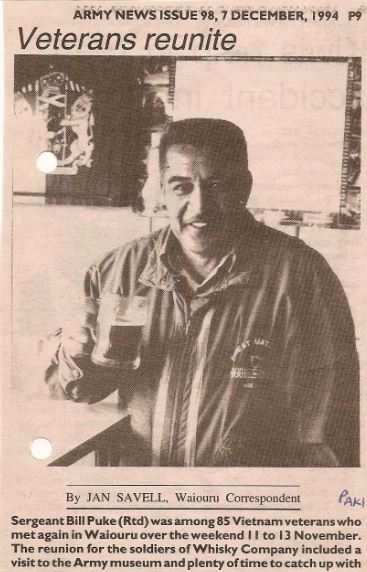 Bill Paki was one of around 85 veterans and partners who assembled at the WO/Sgts Mess in ATG Waiouru for the 2nd reunion of W3 Coy.