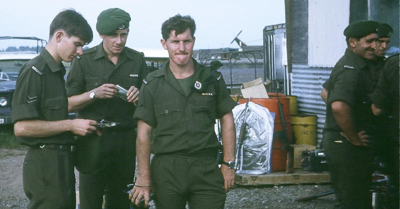 10 November 1970 Vung Tau airfield - [fm left] Fred King, Lewis Pagan, Dave Spence, George Stead, Dave Condon [Stock]