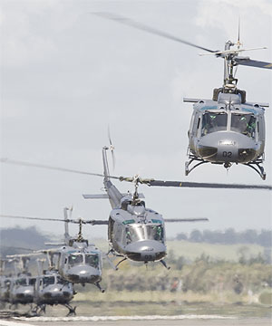 the air force managed to scramble all of its old Iroquois and Sioux helicopters at the same time. [Stuff]