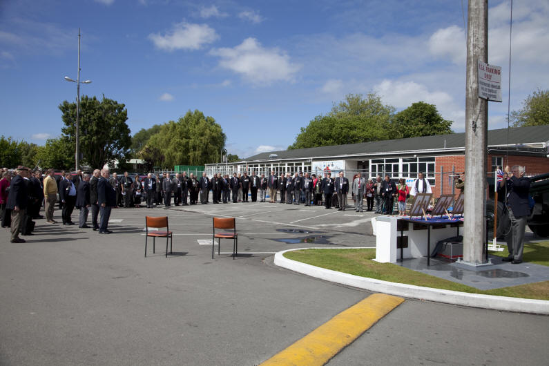 W3 Company paraded for a memorial service to their Fallen  in South Vietnam, and those veterans who had died since their return to New Zealand.  The venue was the RSA rooms in Papanui Christchurch.  Neil Ure is lowering the flag during the minutes silence [Ewart]