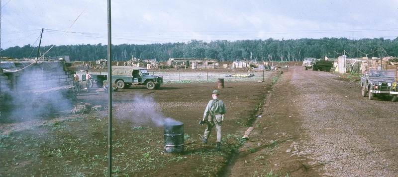 photo of Le Loi during 8RAR occupation.  When W Coy became the landlord the base was divided along the road shown on right with new bunkers built to the left road edge, and all other structures to the left were demolished and material recovered [Stock]