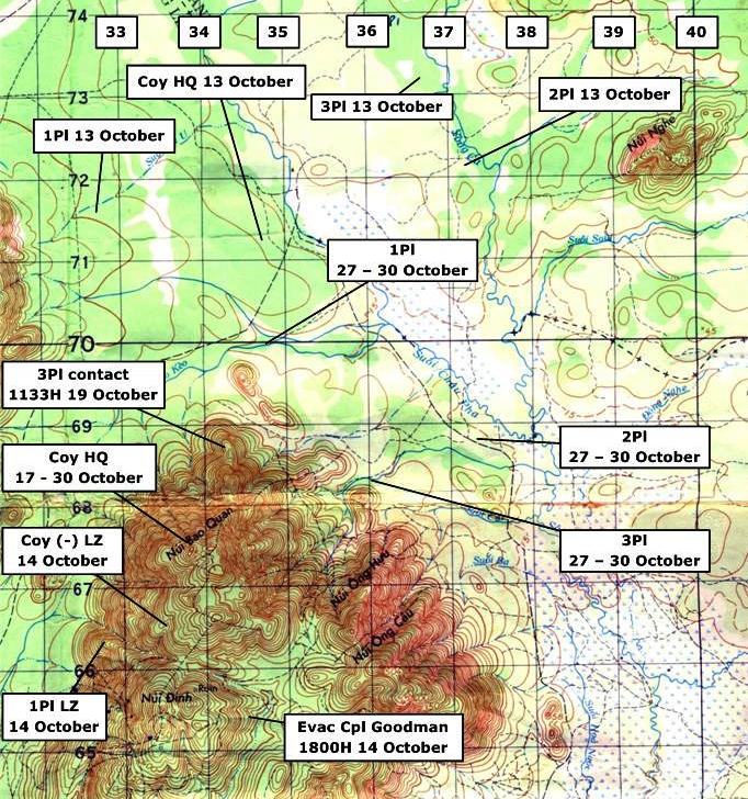 NUI DINH range west of NUI DAT - last area of operations for W3 Coy October 1970