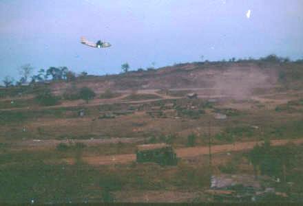 lone USAF C123 Provider aircraft aerial spraying at low level above Horseshoe position 18 February 1970, at the time decribed as an "anti-malarial" airborne spray run, later thought to be an airborne Agent Orange delivery mission. Click photo & scroll down to 'Notoriety' for more details but also read rest of AO article for full understanding of this incident