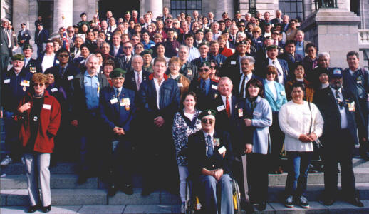 Parade 98 - Vietnam Remembered photo of W3 personnel & families on the steps of Parliament Wellington.  This was the only time Vietnam veterans were ever formally able to parade in New Zealand